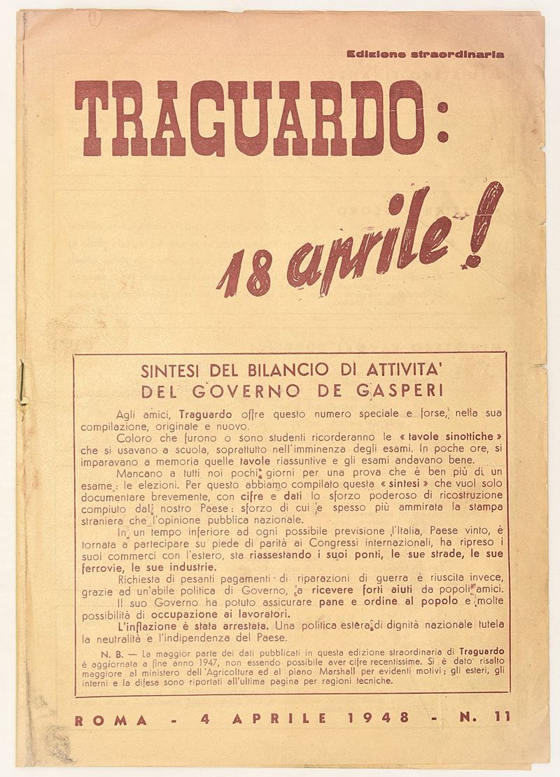 Opuscolo politico-propagandistico, Traguardo: 18 aprile! 4 aprile 1948 - n. 11