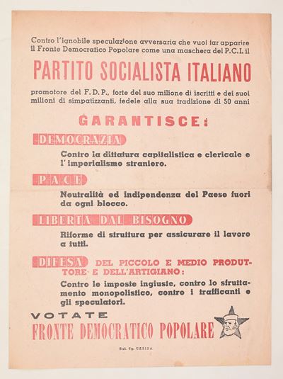 Partito Socialista Italiano, Manifesto/foglio propagandistico per le elezioni del 18 aprile 1948