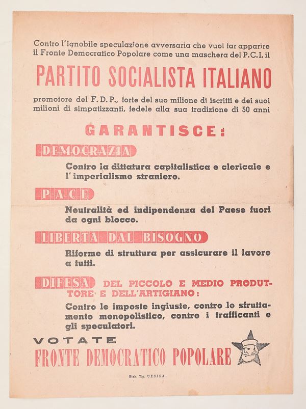 Manifesto / foglio propagandistico – Partito Socialista Italiano, 1948