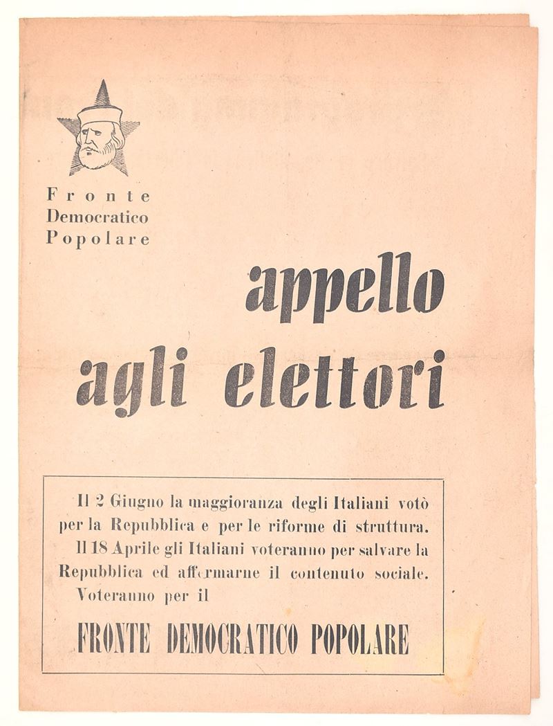 Fronte Democratico Popolare, Bifolio propagandistico “Appello agli elettori” (Roma e Lazio), 1948