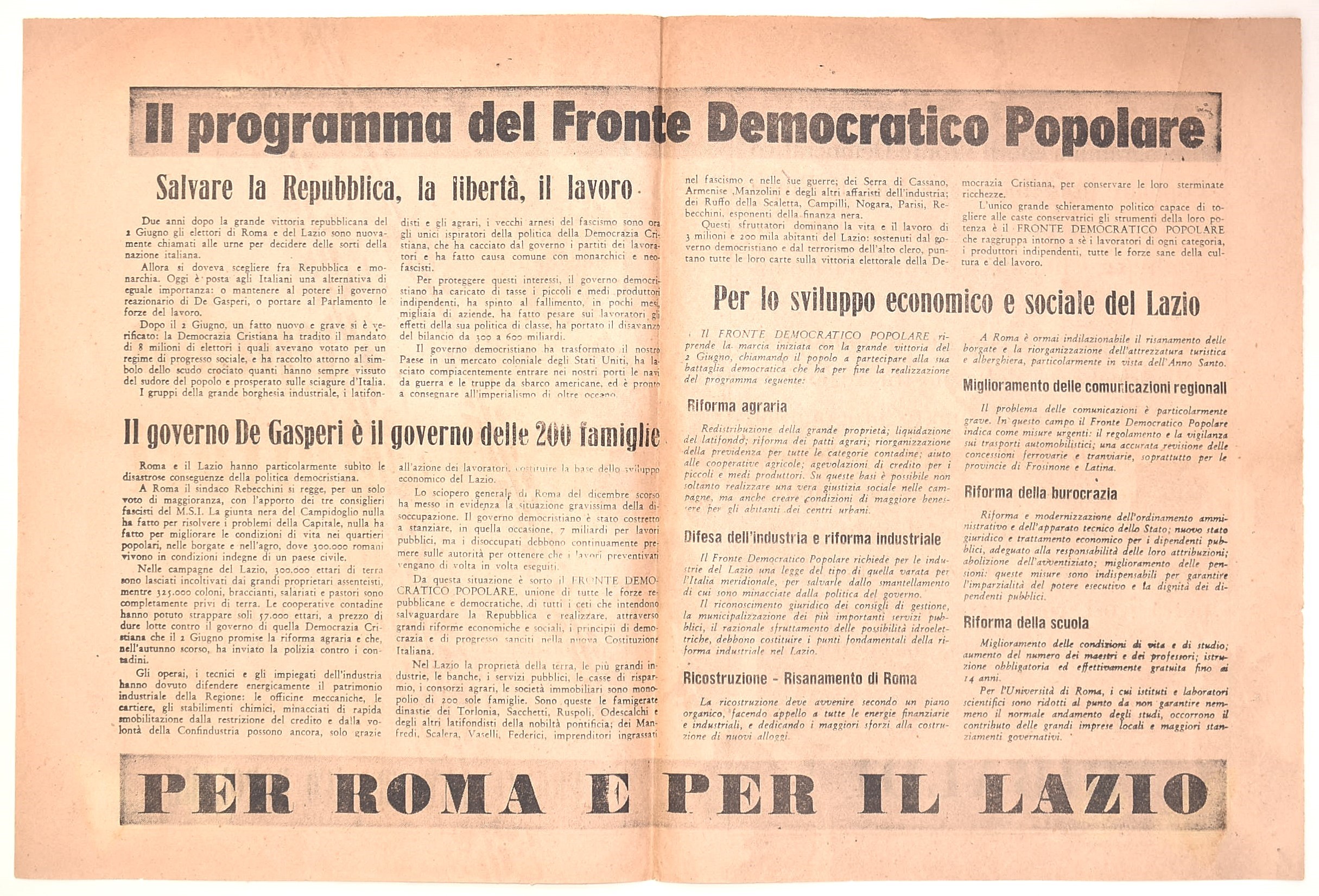 Fronte Democratico Popolare, Bifolio propagandistico “Appello agli elettori” (Roma e Lazio), 1948
