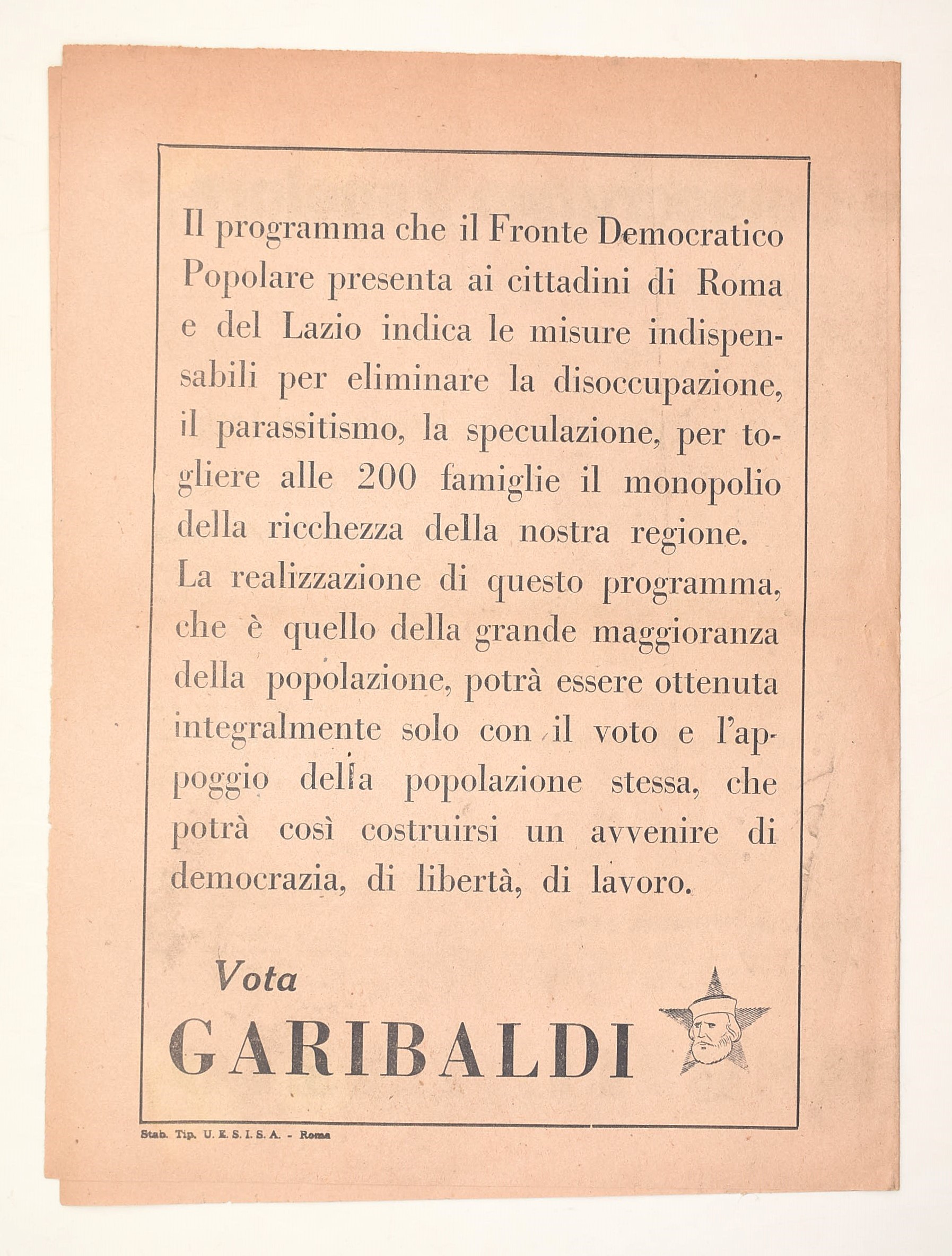 Fronte Democratico Popolare, Bifolio propagandistico “Appello agli elettori” (Roma e Lazio), 1948