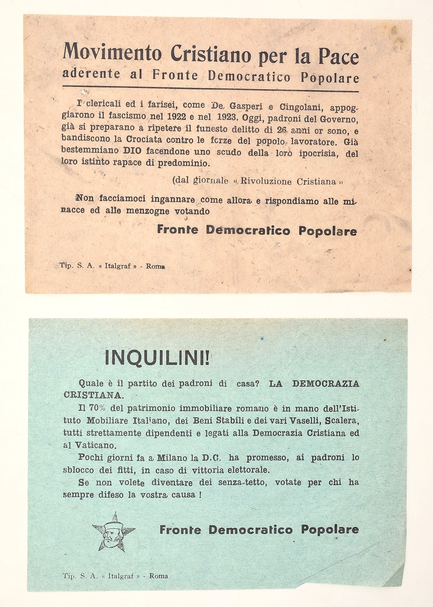 Stampati propagandistici elettorali, Fronte Democratico Popolare e Fronte Nazionale Progressista ...