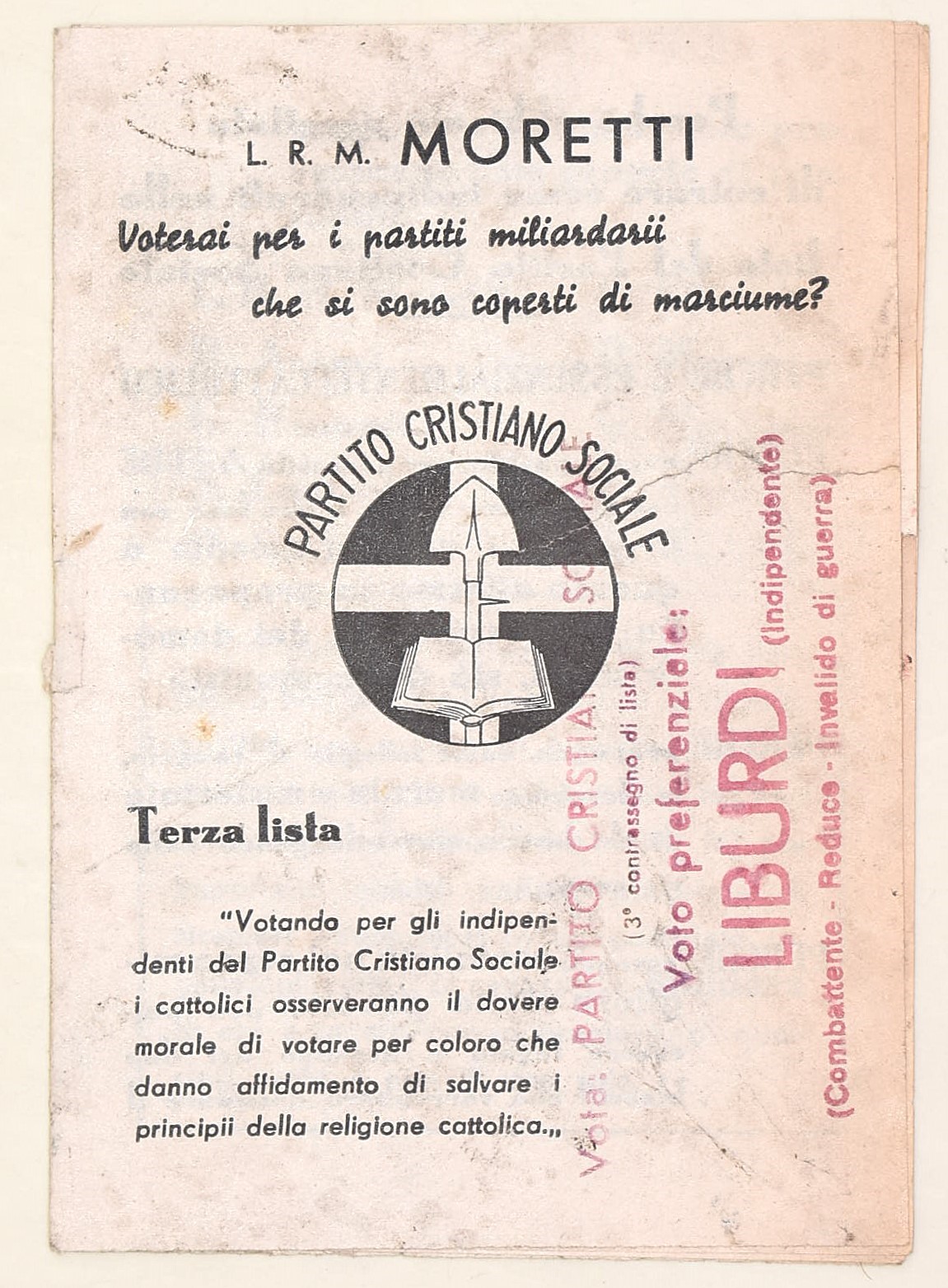 Partito Cristiano Sociale (Italia, 1948), Propaganda elettorale per le elezioni politiche del 194...