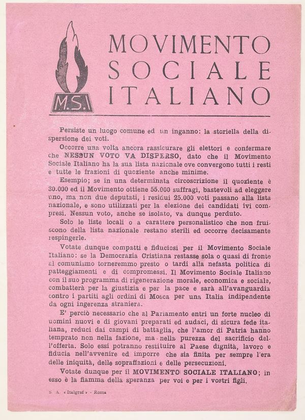 Stampato propagandistico – Movimento Sociale Italiano – Italia, 1948