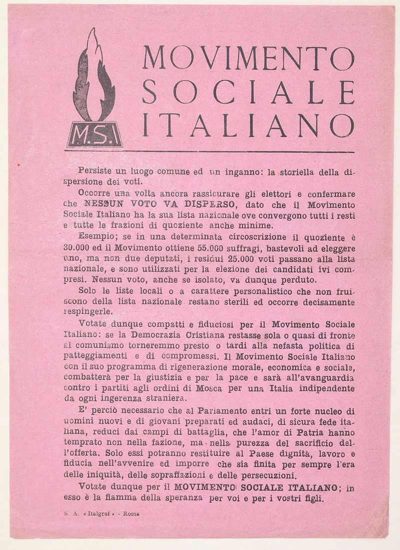 Movimento Sociale Italiano, Stampato propagandistico per le elezioni politiche del 1948