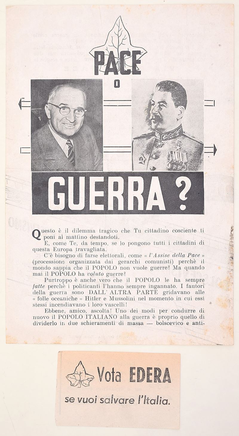 Stampati propagandistici Edera, Partito Repubblicano Italiano, “Terza Forza” (Italia, 1948) – ins...