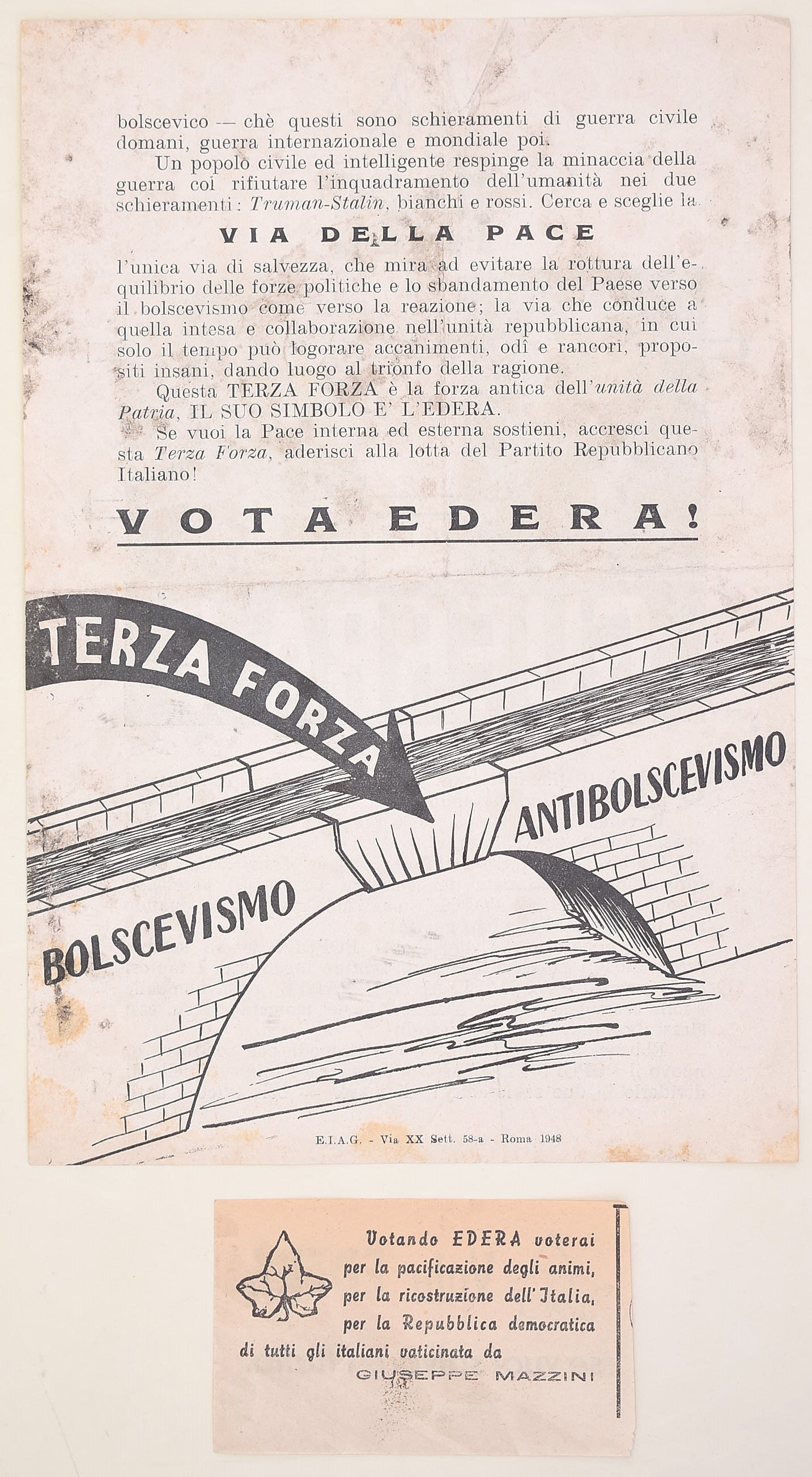 Stampati propagandistici Edera, Partito Repubblicano Italiano, “Terza Forza” (Italia, 1948) – ins...