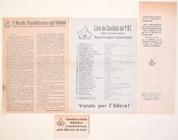 Materiale di propaganda politica – Partito Repubblicano Italiano (PRI) - Italia, secondo dopoguerra