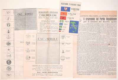 Materiale elettorale e propaganda politica in Italia (1946), insieme di 4 fogli