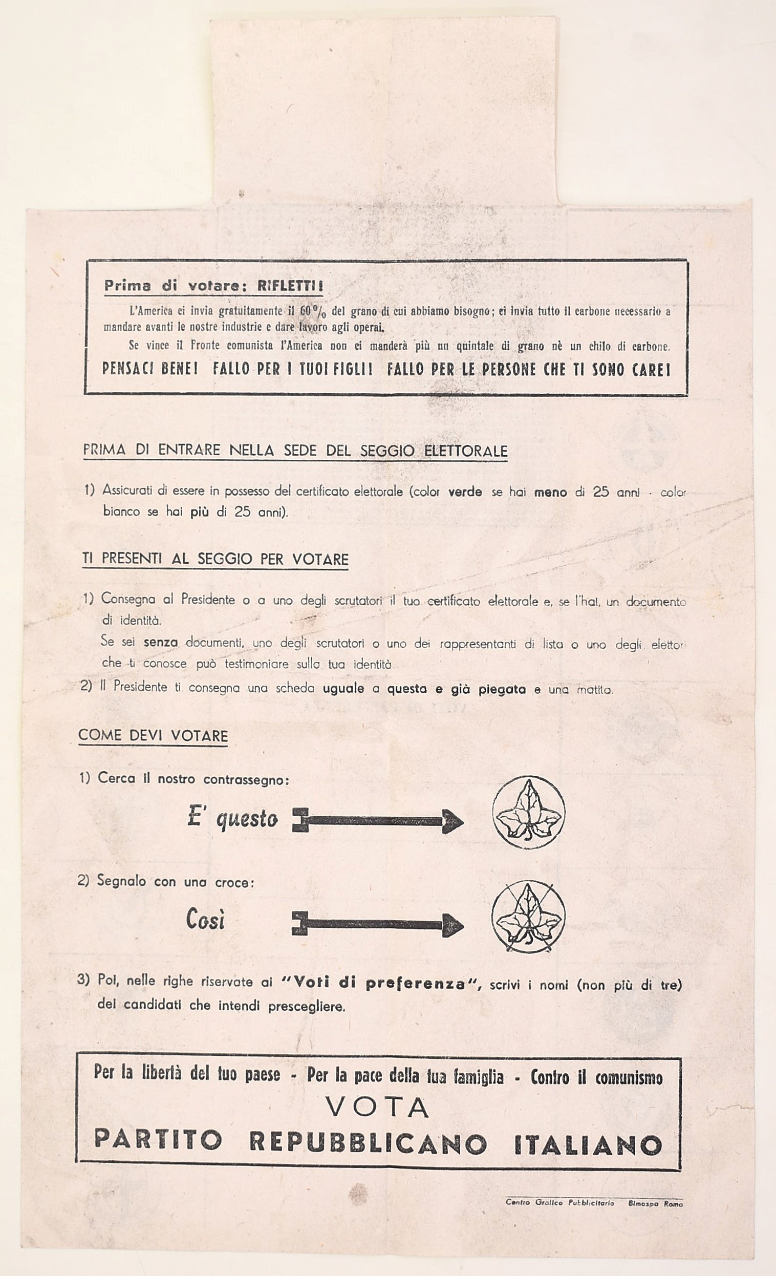 Materiale elettorale e propaganda politica in Italia (1946), insieme di 4 fogli