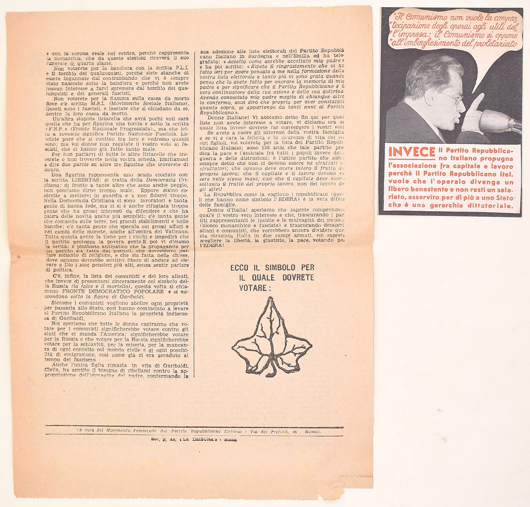 Italia, Materiale elettorale e propaganda politica (2 giugno 1946) – insieme di 7 fogli e 1 franc...