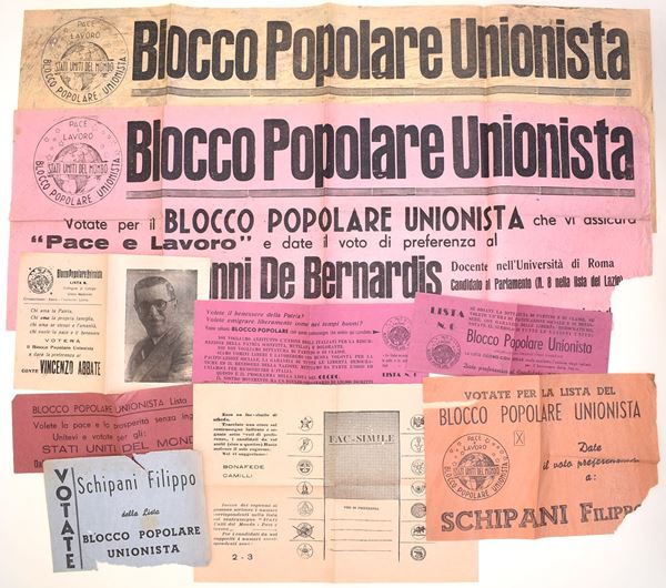 Blocco Popolare Unionista – Materiale di propaganda elettorale del secondo dopoguerra  - Auction Time Auction - The Age of Propaganda: Posters, Flyers, Political Documents, and Archival Ephemera - Casa d'Aste Arcadia