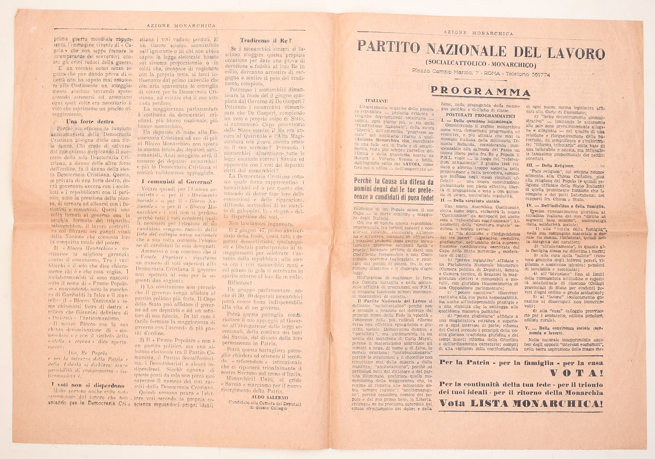 Materiale elettorale e stampa politica monarchica, Italia, manifesti e bifolio (Italgraf)