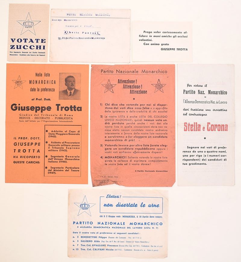 Partito Nazionale Monarchico, Propaganda monarchica italiana del dopoguerra (stampa su carta aran...