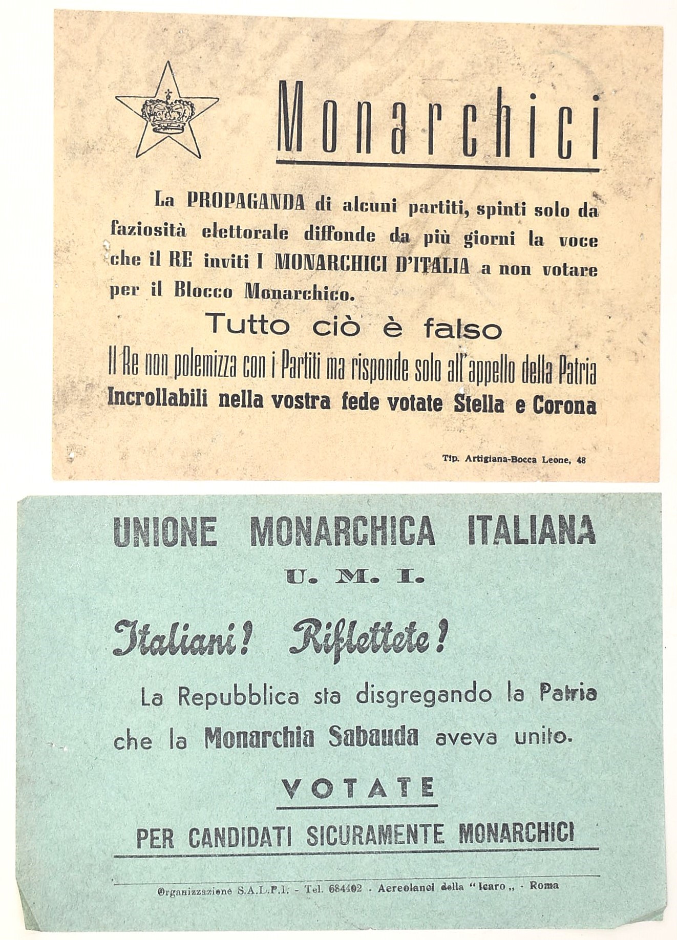 Stampati di propaganda elettorale monarchica italiana, Italia, secondo dopoguerra