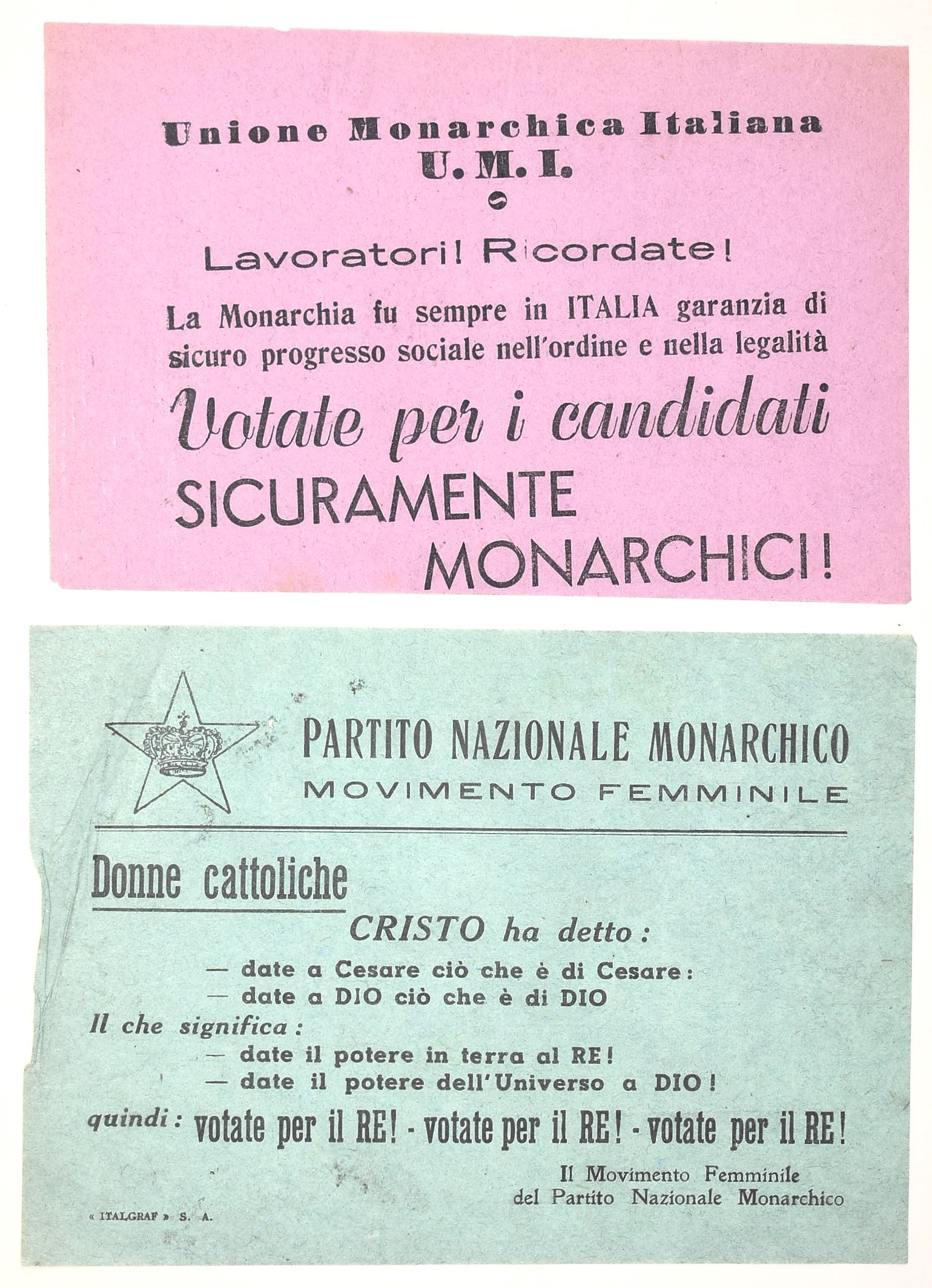 Stampati di propaganda elettorale monarchica italiana, Italia, secondo dopoguerra