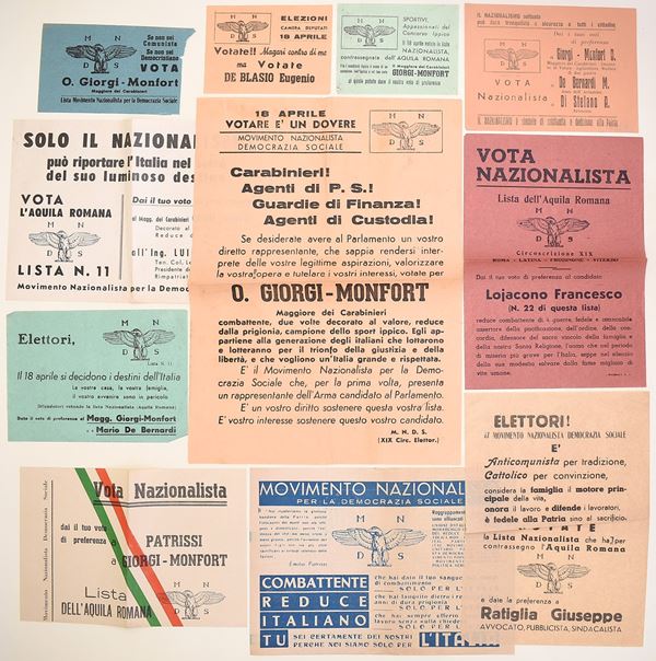 Volantini elettorali originali – Lista Nazionalista “Aquila Romana” – M.N.D.S.