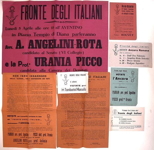 Volantini elettorali originali – Fronte degli Italiani (Ancora Romana) – Roma, 1948