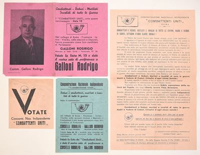 Rodrigo Galloni, Volantini e manifesti di propaganda elettorale “Combattenti Uniti” – Concentrazi...