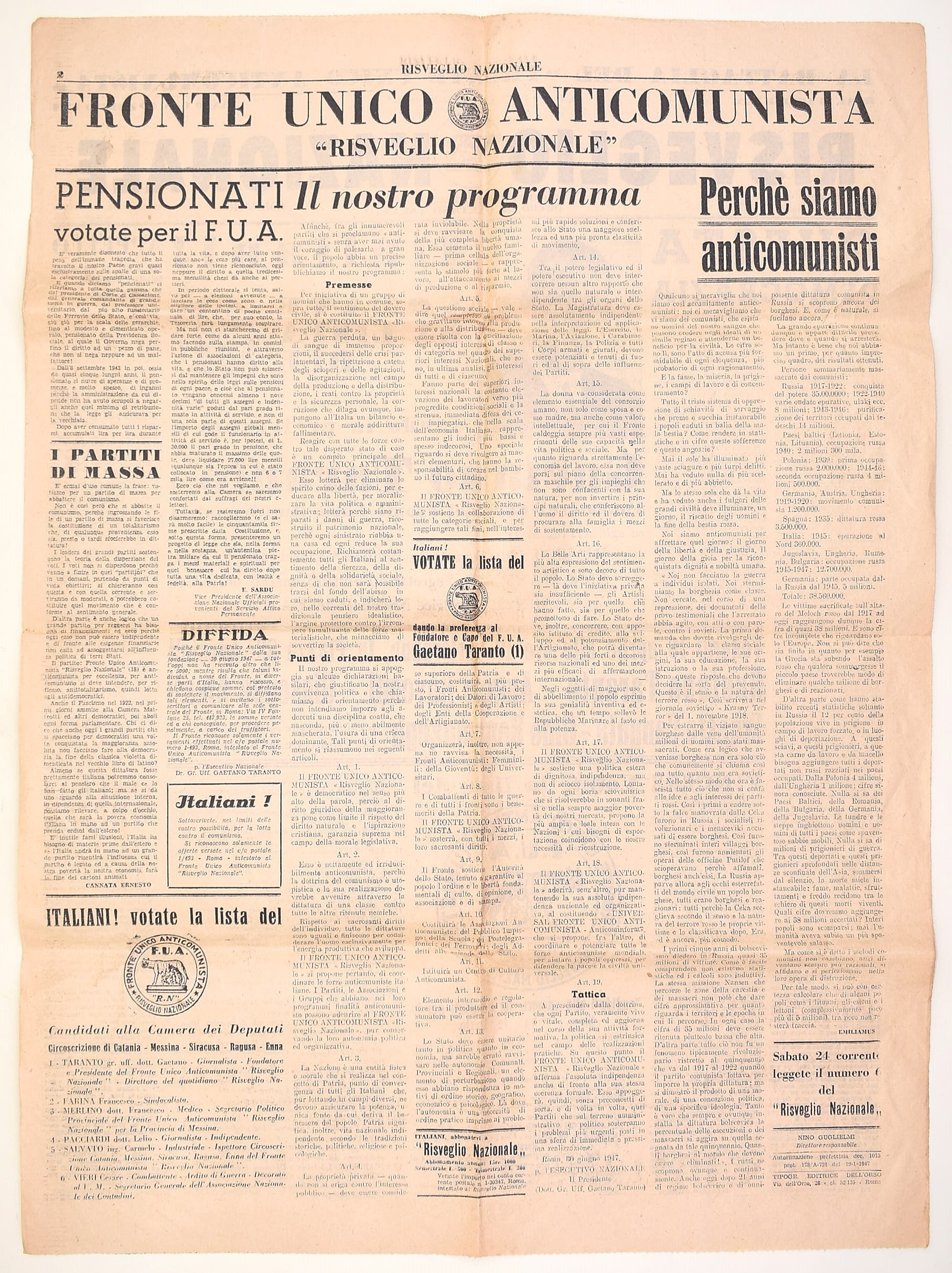 Fronte Unico Anticomunista, Fronte Unico Anticomunista – “Risveglio Nazionale” (Roma, 16 aprile 1...