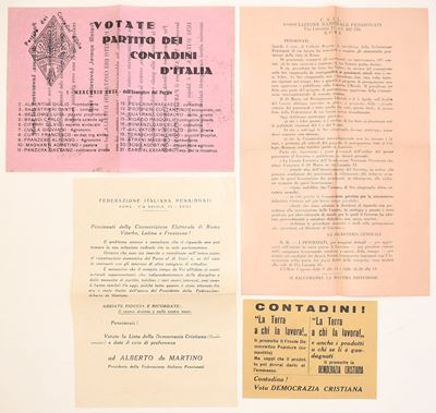 Propaganda politica italiana del dopoguerra, 4 stampati elettorali su carta colorata