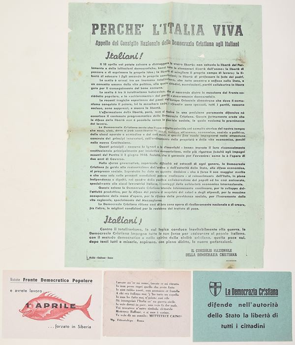 Propaganda politica italiana – Fronte Democratico Popolare e Democrazia Cristiana  - Asta Asta a Tempo - Il Secolo della Propaganda: manifesti, volantini, documenti politici ed ephemera d'archivio - Casa d'Aste Arcadia