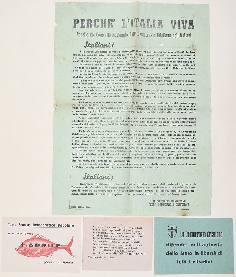 Fronte Democratico Popolare e Democrazia Cristiana, Fogli di propaganda politica (4 esemplari)