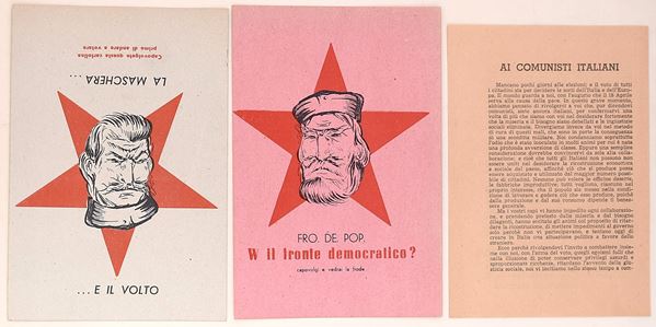Volantini politici anticomunisti – Raffigurazione simbolica e polemica figurativa (Italia, dopoguerra)  - Asta Asta a Tempo - Il Secolo della Propaganda: manifesti, volantini, documenti politici ed ephemera d'archivio - Casa d'Aste Arcadia
