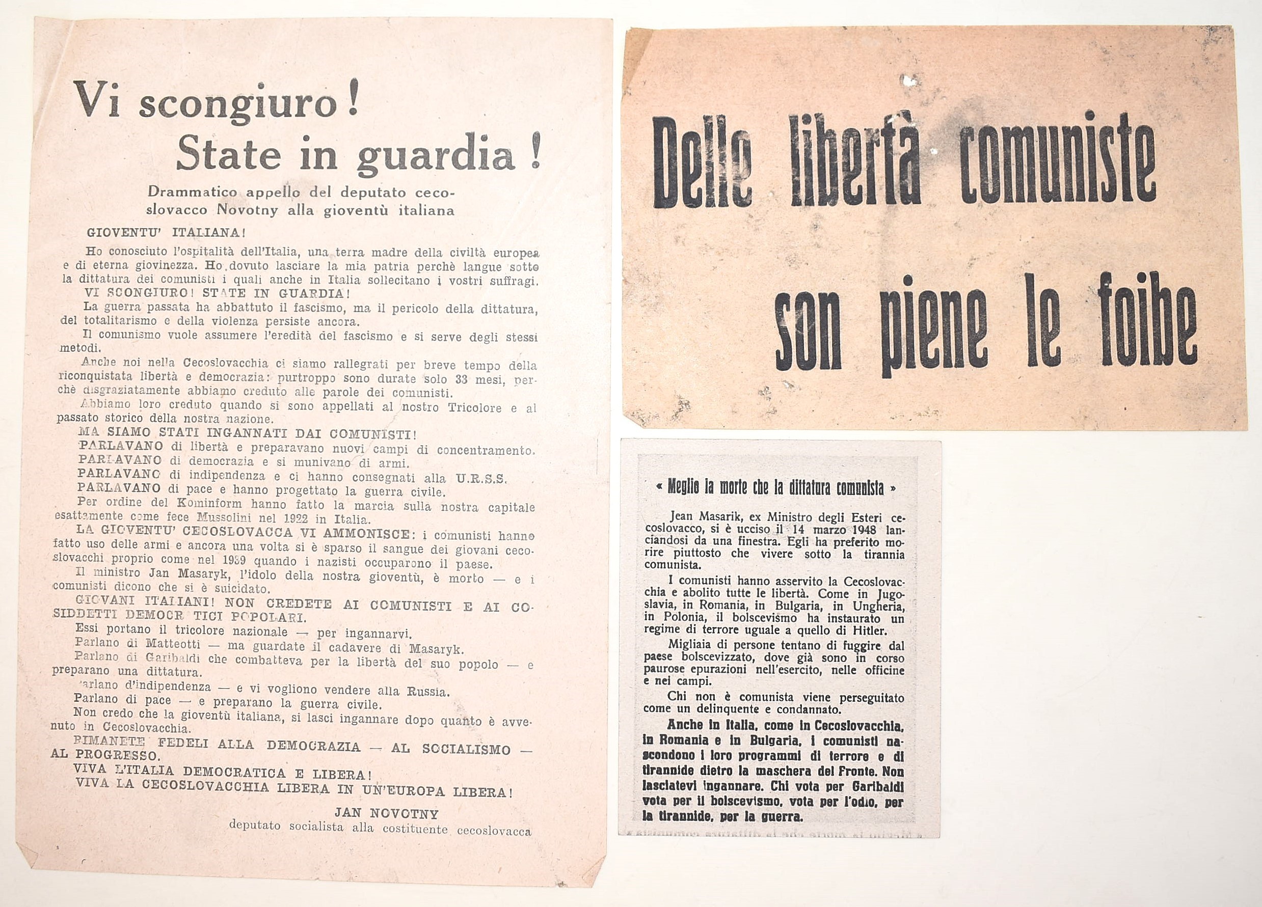 Materiali di propaganda elettorale anticomunista, volantini e stampati, Italia 1948
