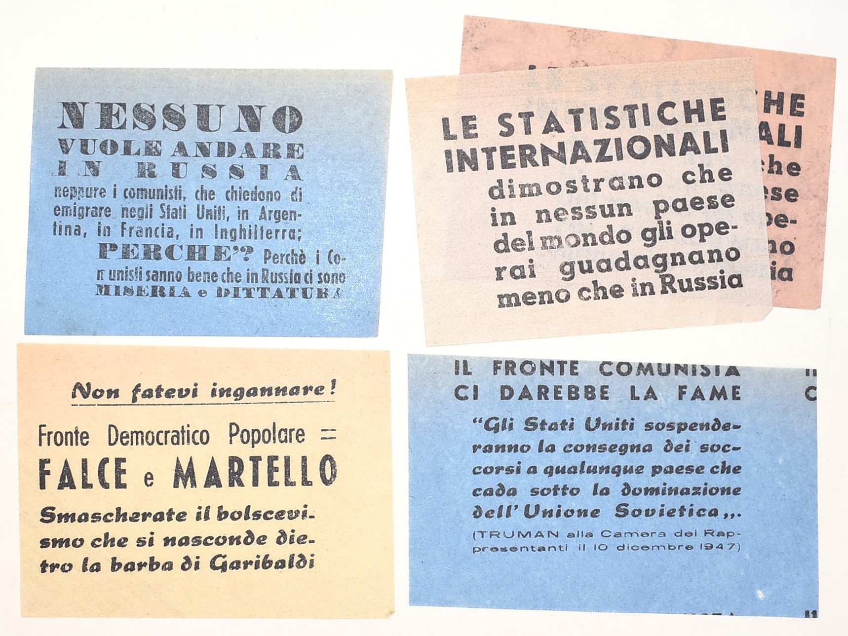 Materiali di propaganda elettorale anticomunista, volantini e stampati, Italia 1948