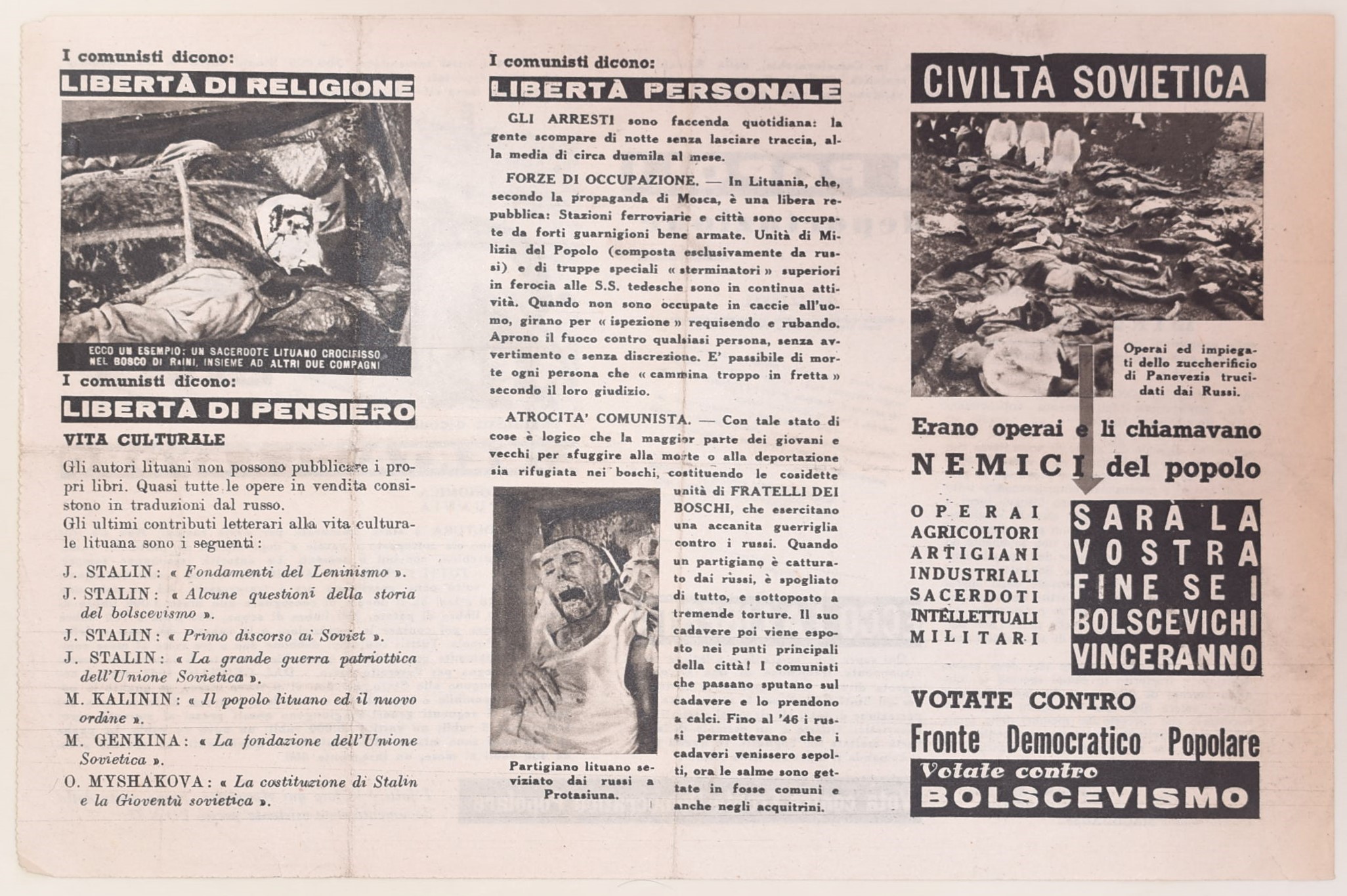 Volantino di propaganda politica, Libertà ai popoli; Civiltà sovietica (pieghevole) – seconda met...