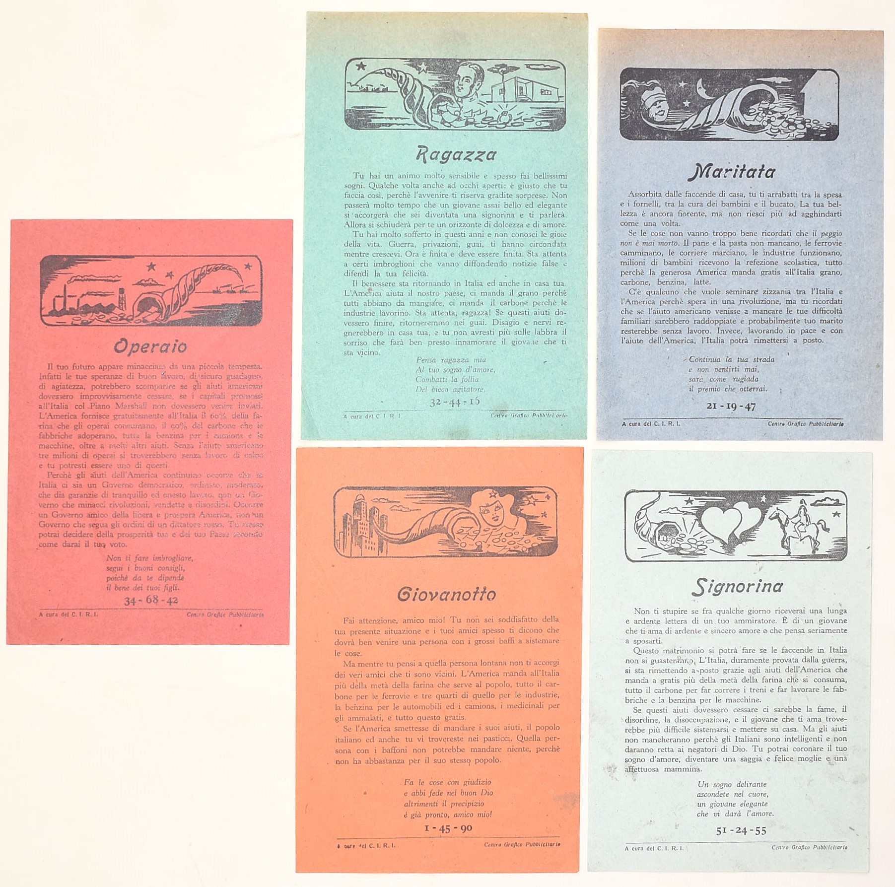 C.I.R.I. (Centro Grafico Pubblicitario), Volantini illustrati di propaganda elettorale anticomuni...