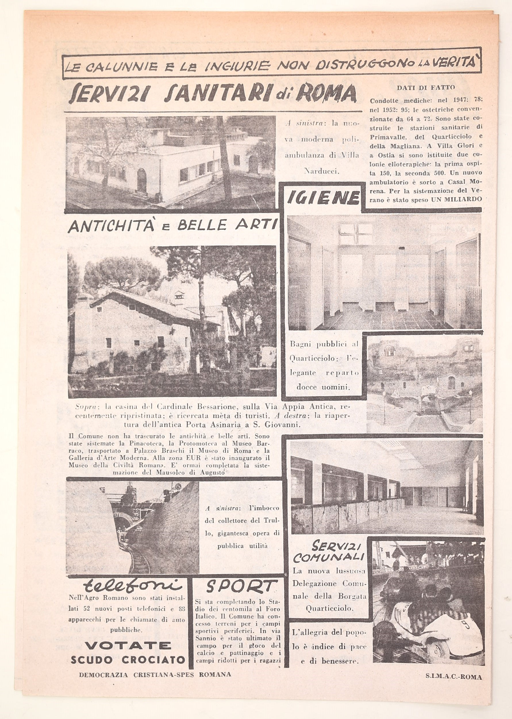 Democrazia Cristiana, Roma 1952 – Opuscolo illustrato di propaganda amministrativa