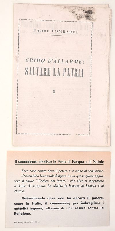 Padre Lombardi, Grido d’allarme: Salvare la Patria. Supplemento a Il Quotidiano (UESISA), Roma 19...