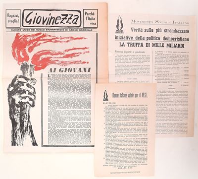 Italia, Movimenti politici, Tre stampe M.S.I. e periodico giovanile Giovinezza (Roma, 1952 circa)