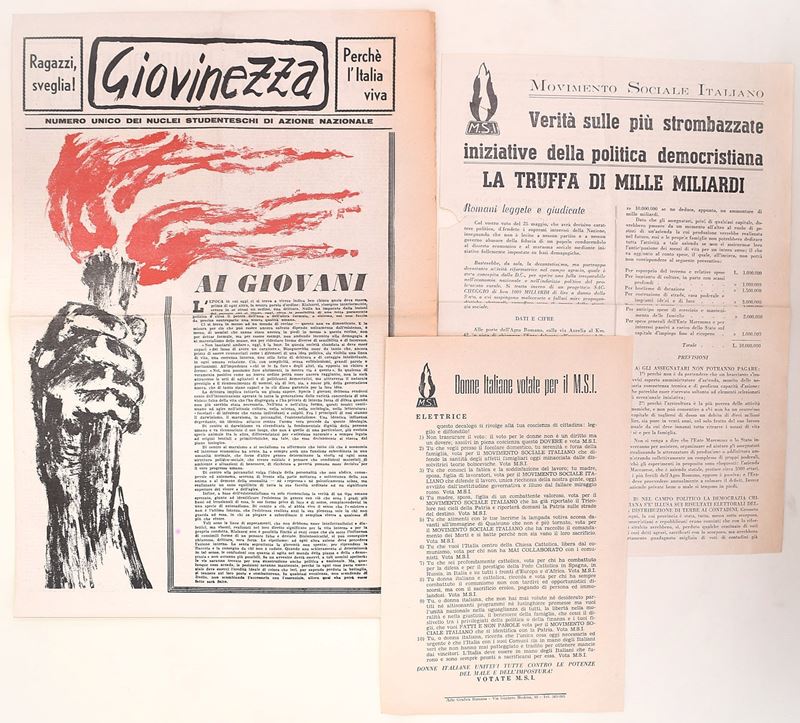 Italia, Movimenti politici, Tre stampe M.S.I. e periodico giovanile Giovinezza (Roma, 1952 circa)