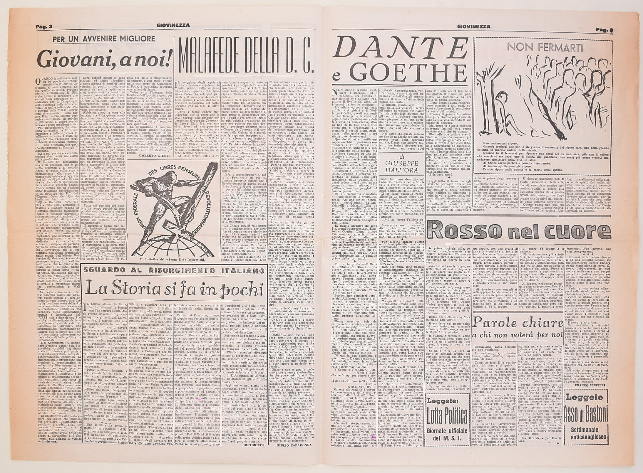 Italia, Movimenti politici, Tre stampe M.S.I. e periodico giovanile Giovinezza (Roma, 1952 circa)