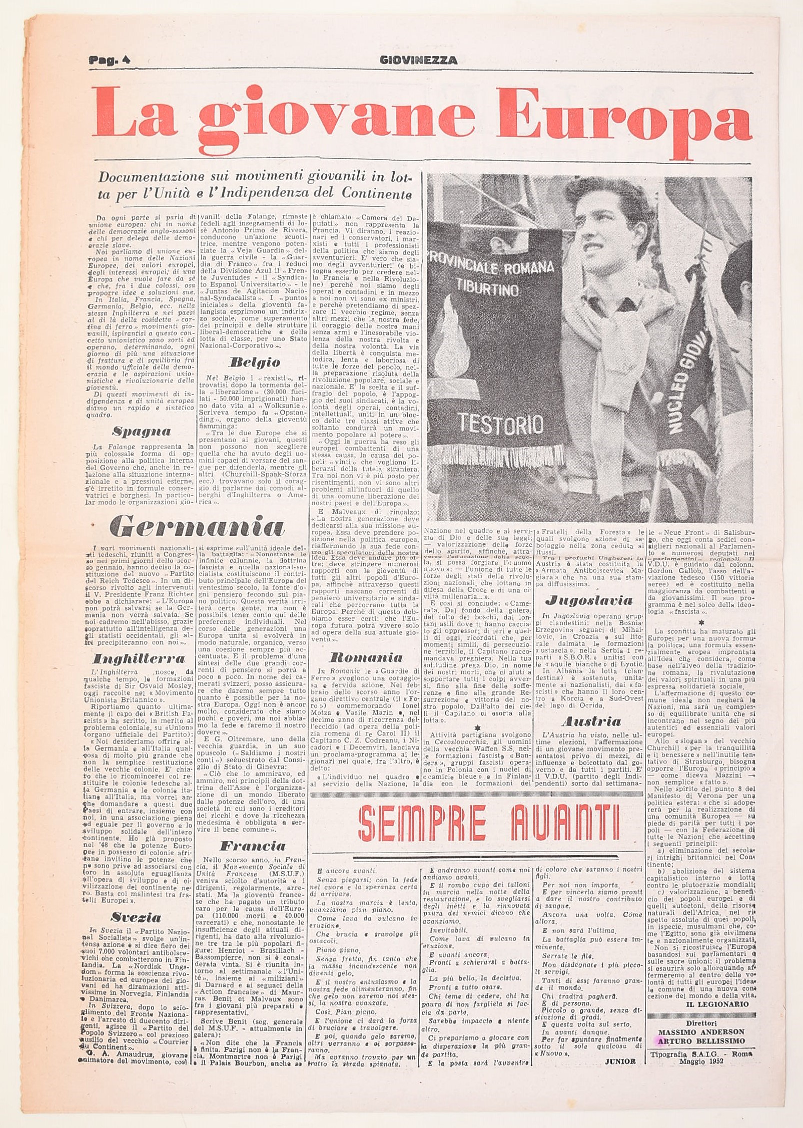 Italia, Movimenti politici, Tre stampe M.S.I. e periodico giovanile Giovinezza (Roma, 1952 circa)