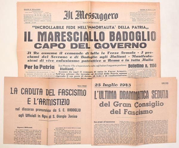Caduta del fascismo, governo Badoglio e armistizio: fogli storico-documentari sul 25 luglio 1943