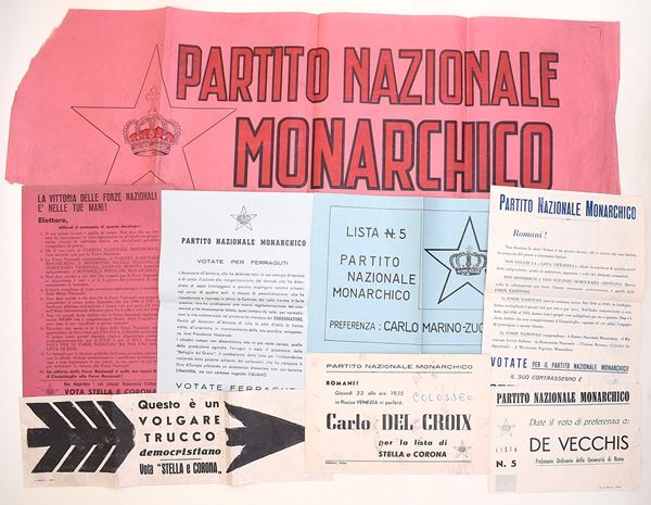 Propaganda elettorale del Partito Nazionale Monarchico, Roma, anni '50 circa  - Auction Time Auction - The Age of Propaganda: Posters, Flyers, Political Documents, and Archival Ephemera - Casa d'Aste Arcadia