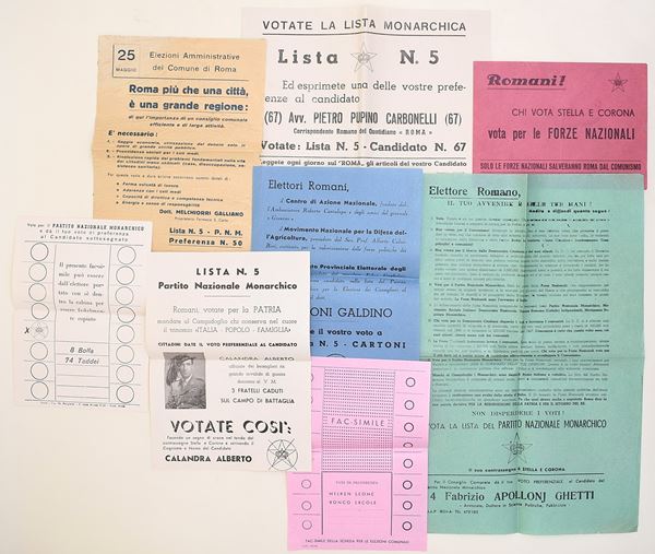 Volantini politici del Partito Nazionale Monarchico, Roma, anni '50 circa