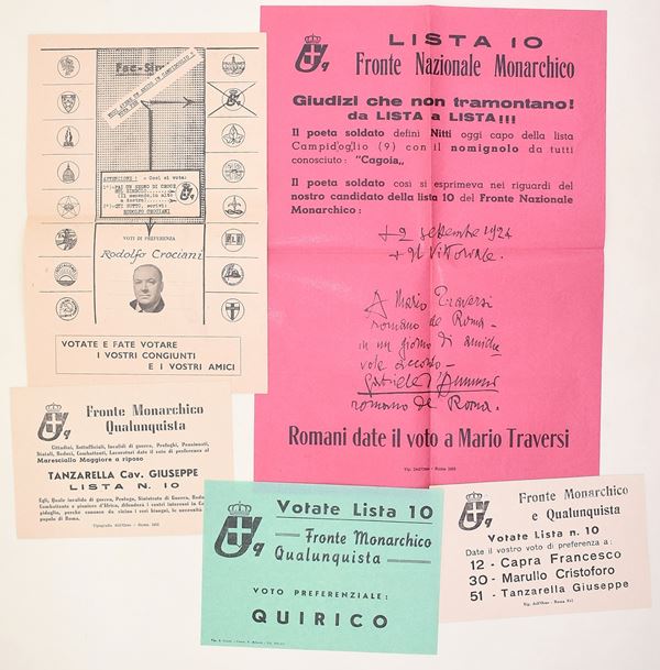 Materiale propagandistico del Fronte Monarchico Qualunquista e Fronte Nazionale Monarchico, Roma, 1952