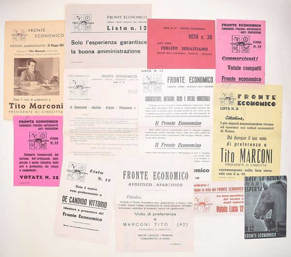 Volantini elettoriali - Fronte Economico, 1952 circa  - Auction Time Auction - The Age of Propaganda: Posters, Flyers, Political Documents, and Archival Ephemera - Casa d'Aste Arcadia