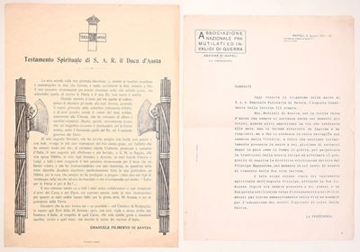 Documenti commemorativi, relativi a Emanuele Filiberto di Savoia