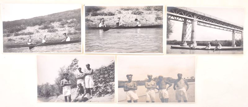 Fotografie di canottaggio, 5 scatti in bianco e nero, circa 1922