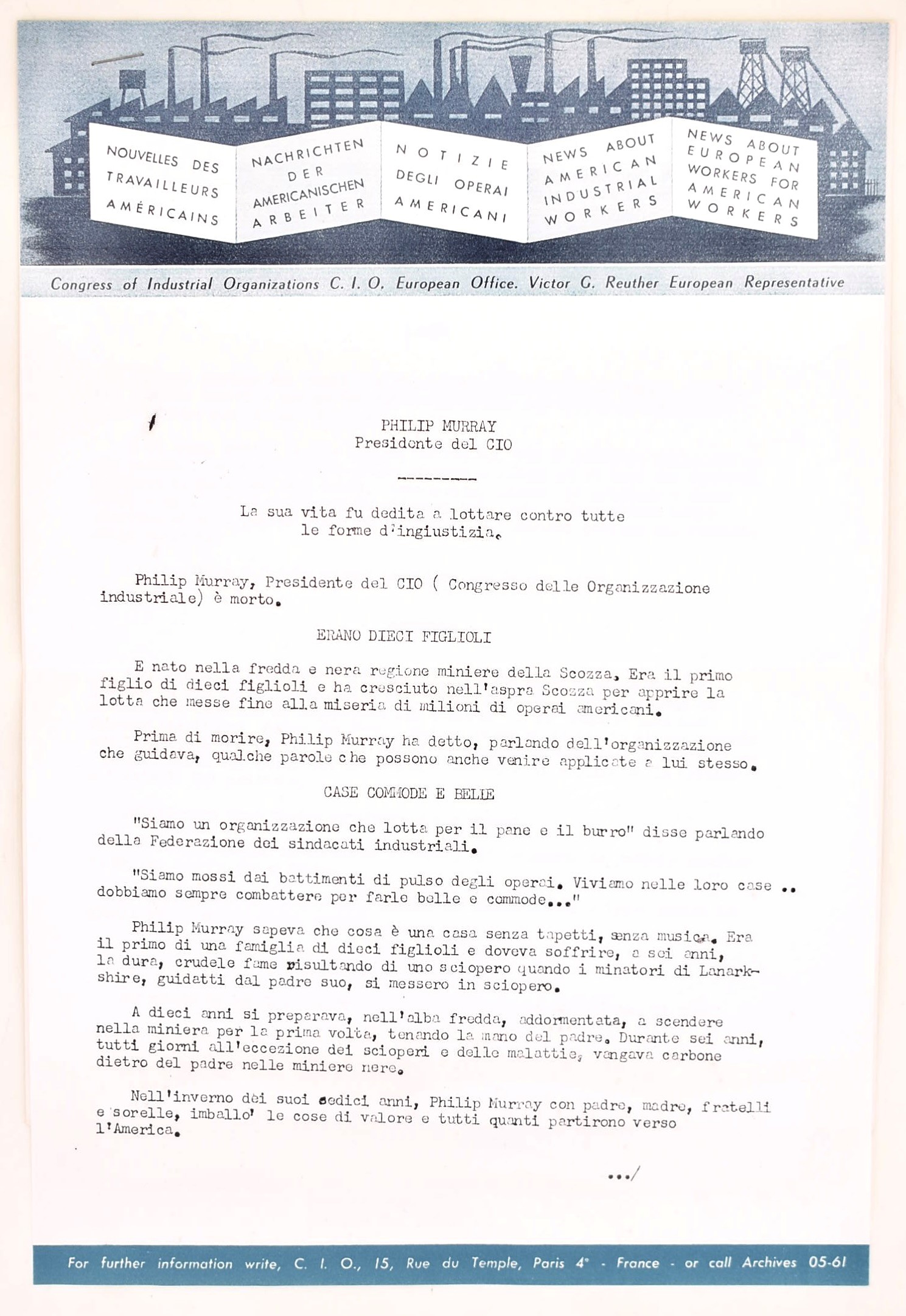 Canham, Erwin D.; Reuther, Walter P.; Murray, Philip: Propaganda americana, sindacalismo statunit...