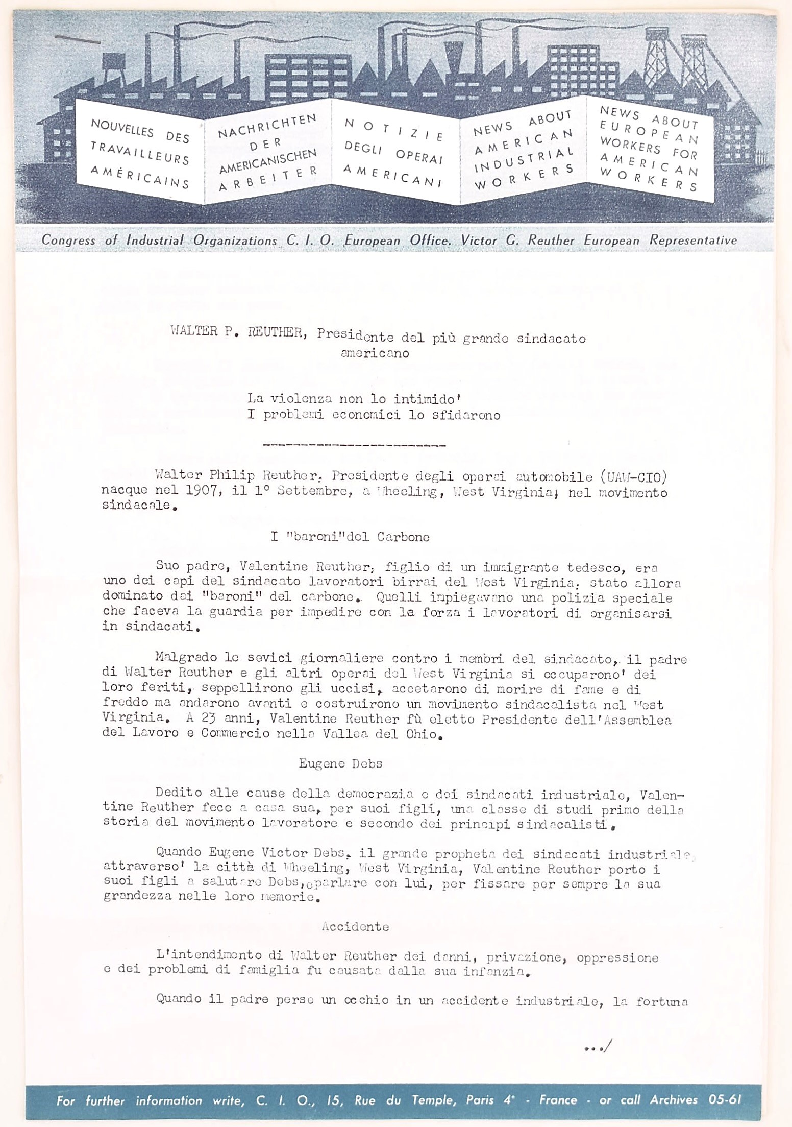 Canham, Erwin D.; Reuther, Walter P.; Murray, Philip: Propaganda americana, sindacalismo statunit...