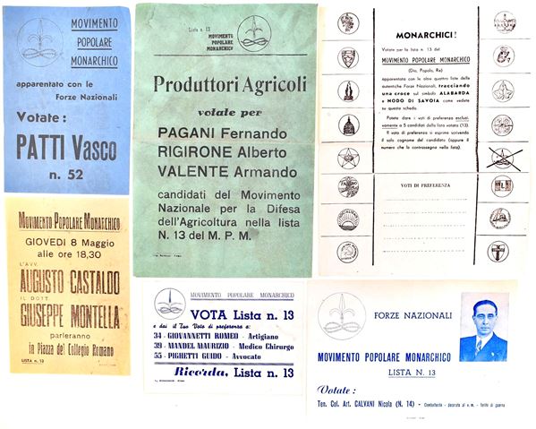 Movimento Popolare Monarchico, propaganda elettorale, Roma, secondo dopoguerra  - Asta Asta a Tempo - Il Secolo della Propaganda: manifesti, volantini, documenti politici ed ephemera d'archivio - Casa d'Aste Arcadia