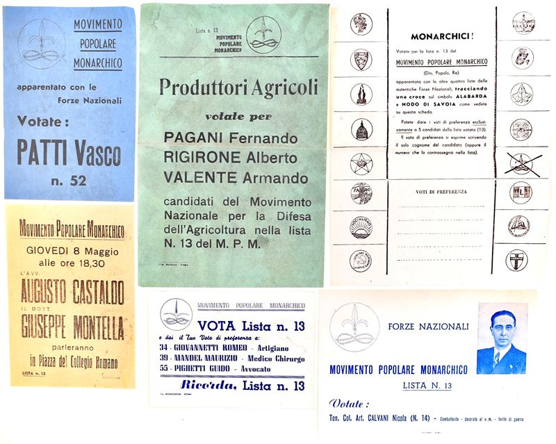 Movimento Popolare Monarchico, Materiale di propaganda elettorale (Roma, secondo dopoguerra), sei...